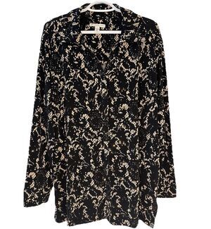 JM Collection Woman 2X Black Gold Sequin Blouse Plus Size Button Front Stretch
